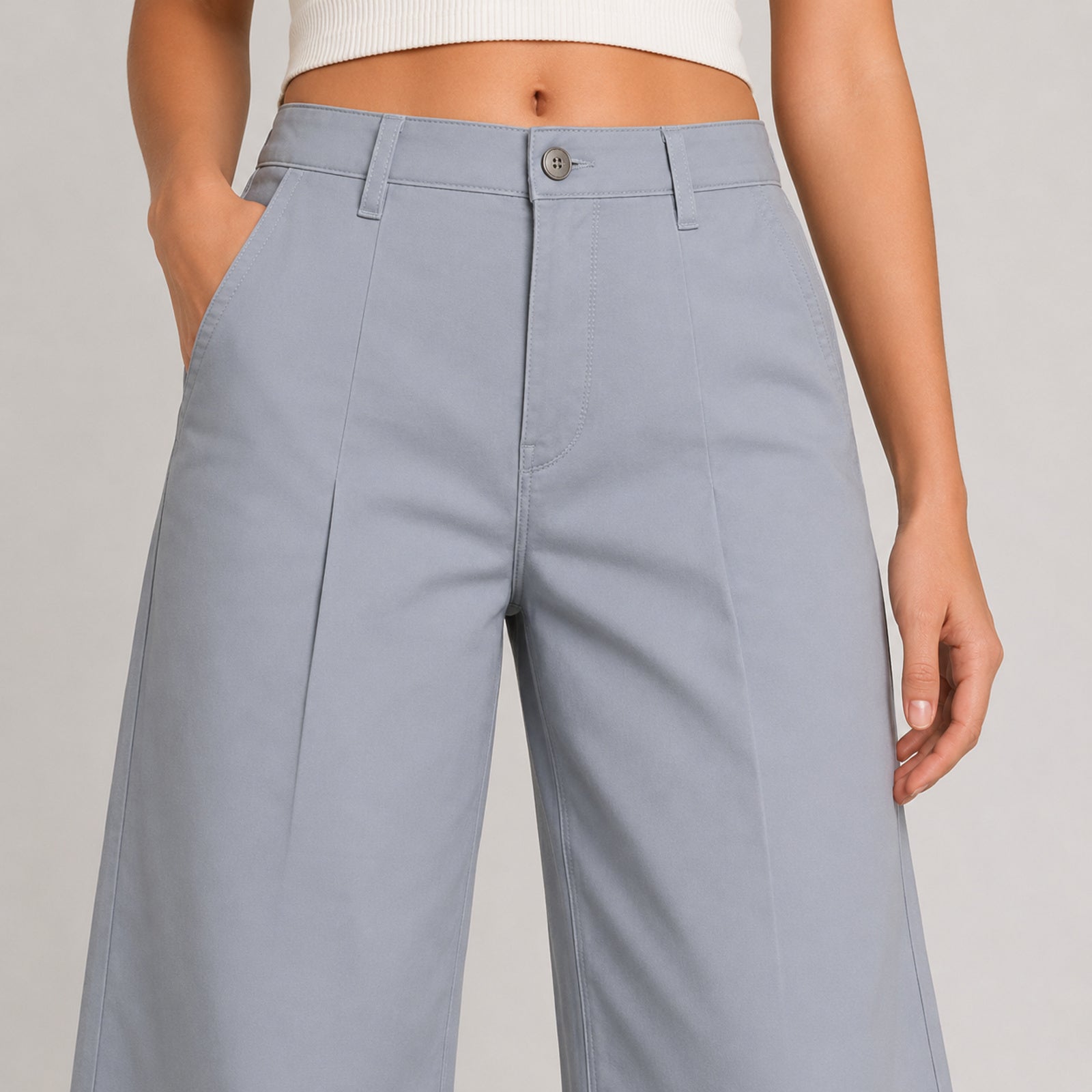 Women's Sky Blue Formal Wide Leg Trousers-4