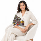 Women's Ivory Printed Cropped Blazer Co-Ord Set-2