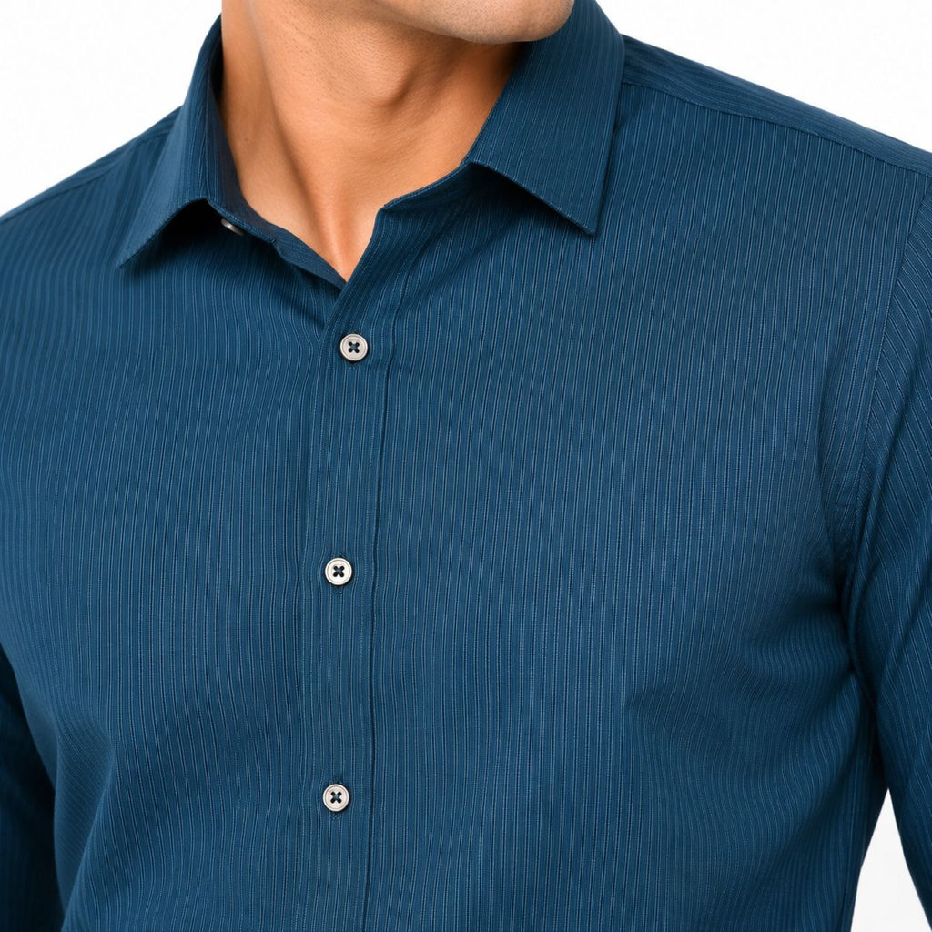 Men's Teal Micro Stripe Formal Shirt | Smart Tailored Office Wear Shirt-2