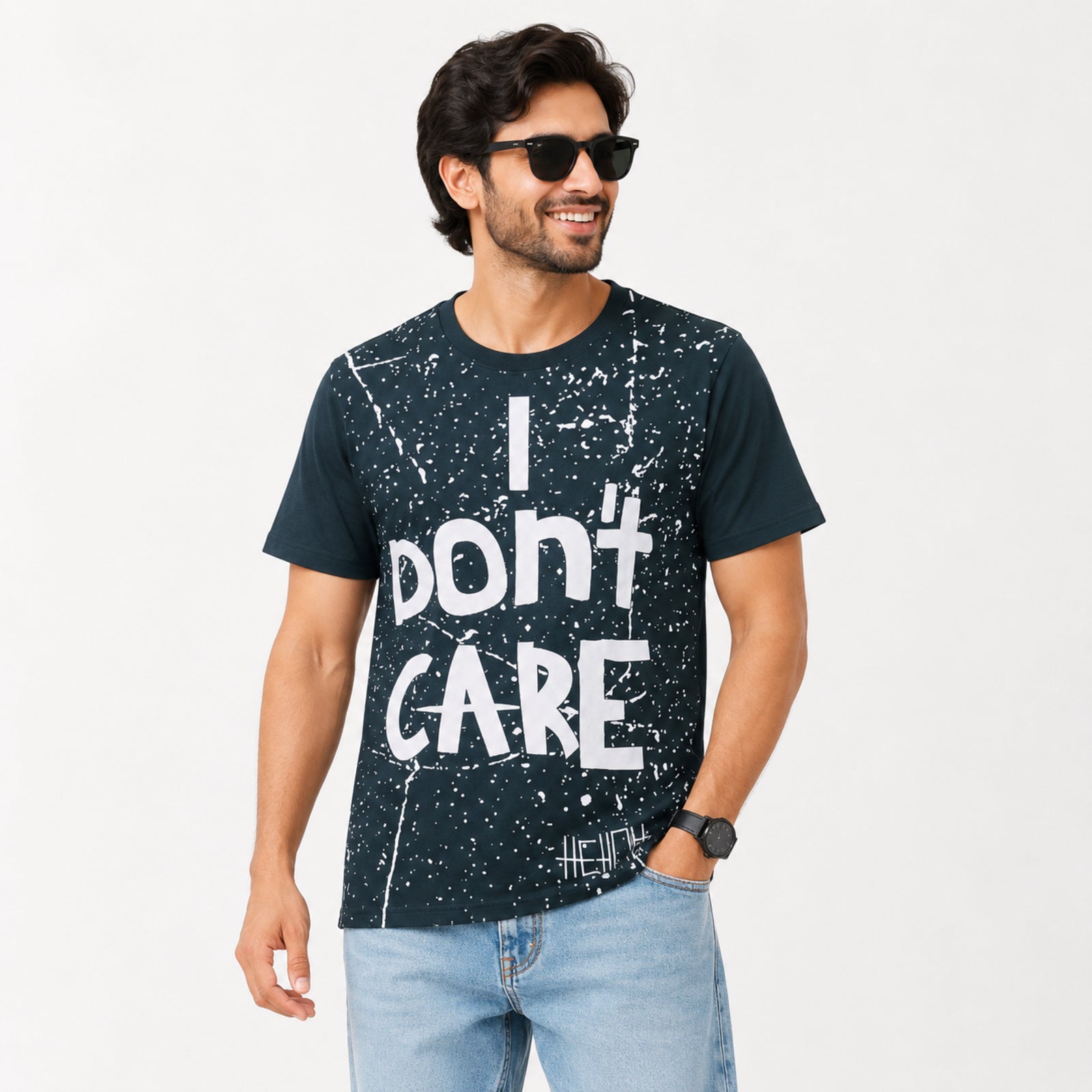 Men's “I Don’t Care” Graphic Printed Black T-Shirt-1