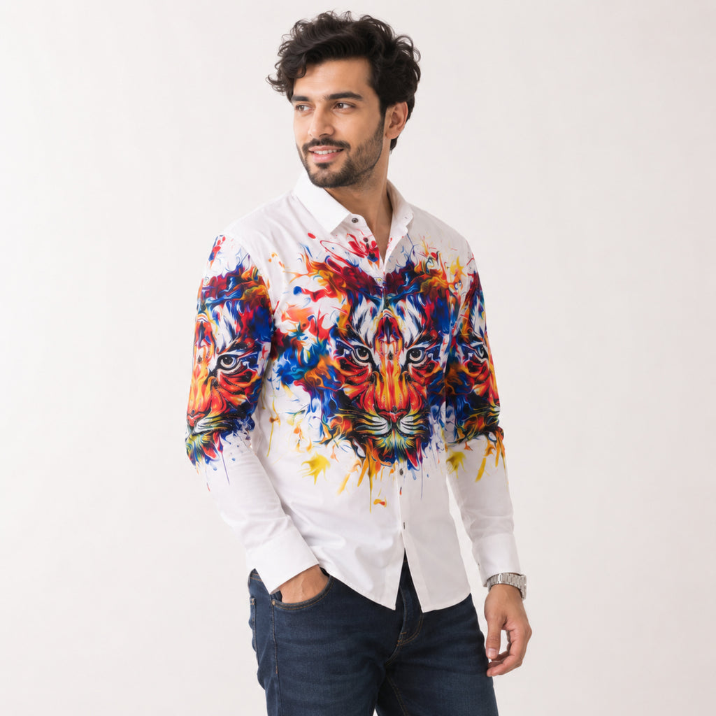 Men's White Tiger Graphic Printed Shirt-2