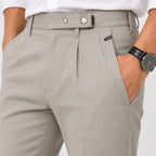 Men's Luxury Beige Slim Fit Tailored Formal Trousers-4