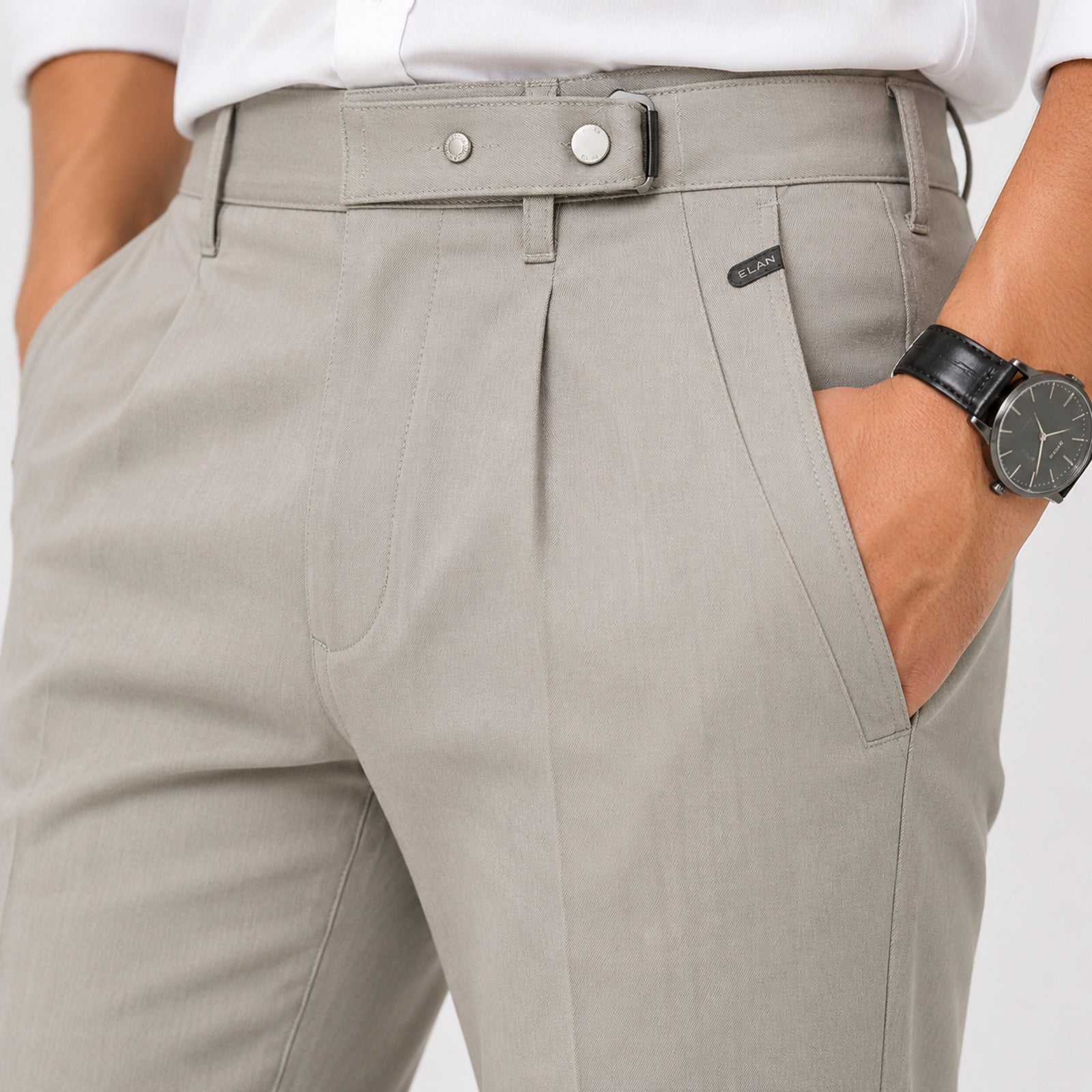 Men's Luxury Beige Slim Fit Tailored Formal Trousers-4
