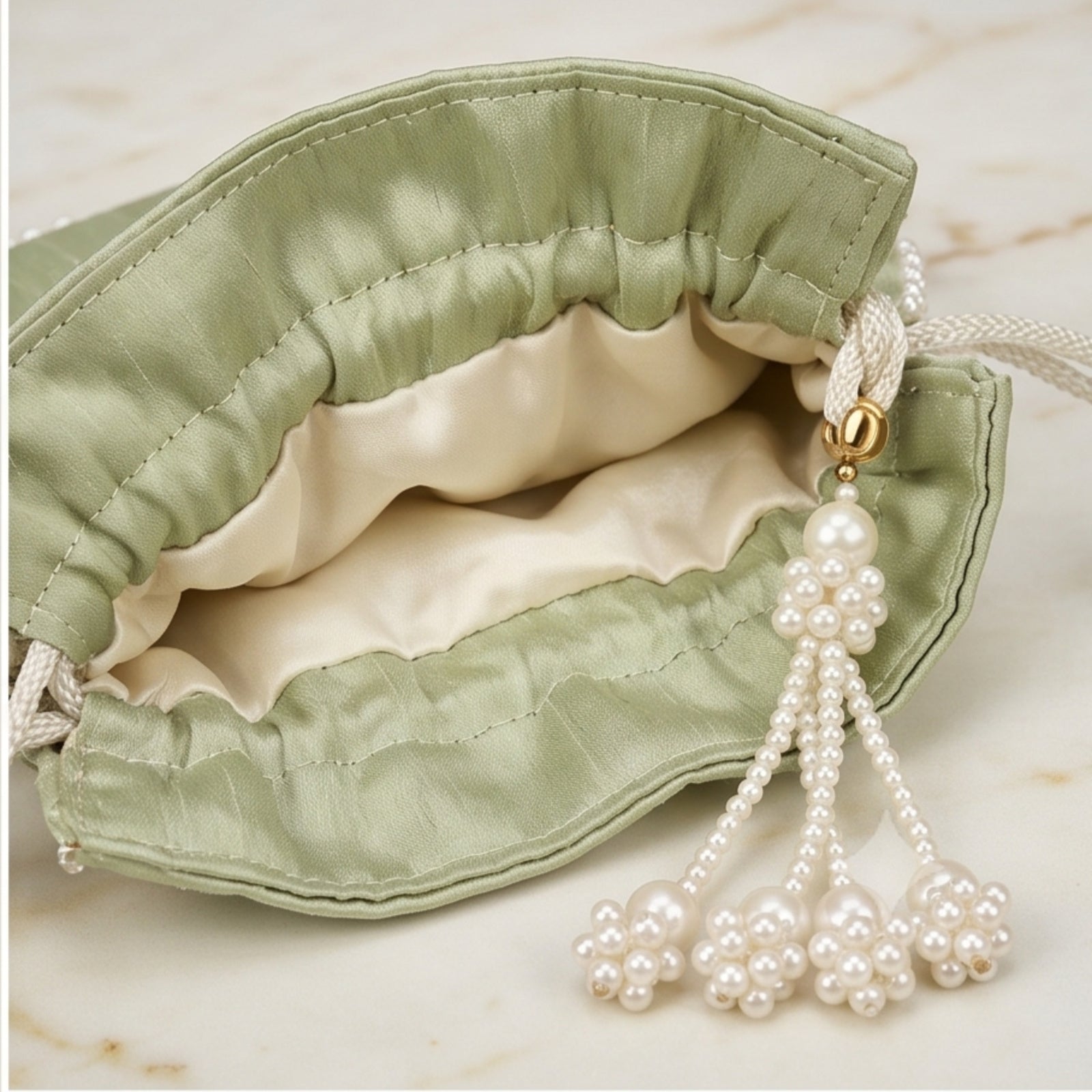 Women's Luxury Mint Pista Green Embroidered Potli Bag with Pearl Handle and Beaded Floral Clusters-4