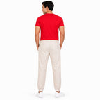 Men's Off White Elastic Waist Jogger Pants with Drawstring Detail-4