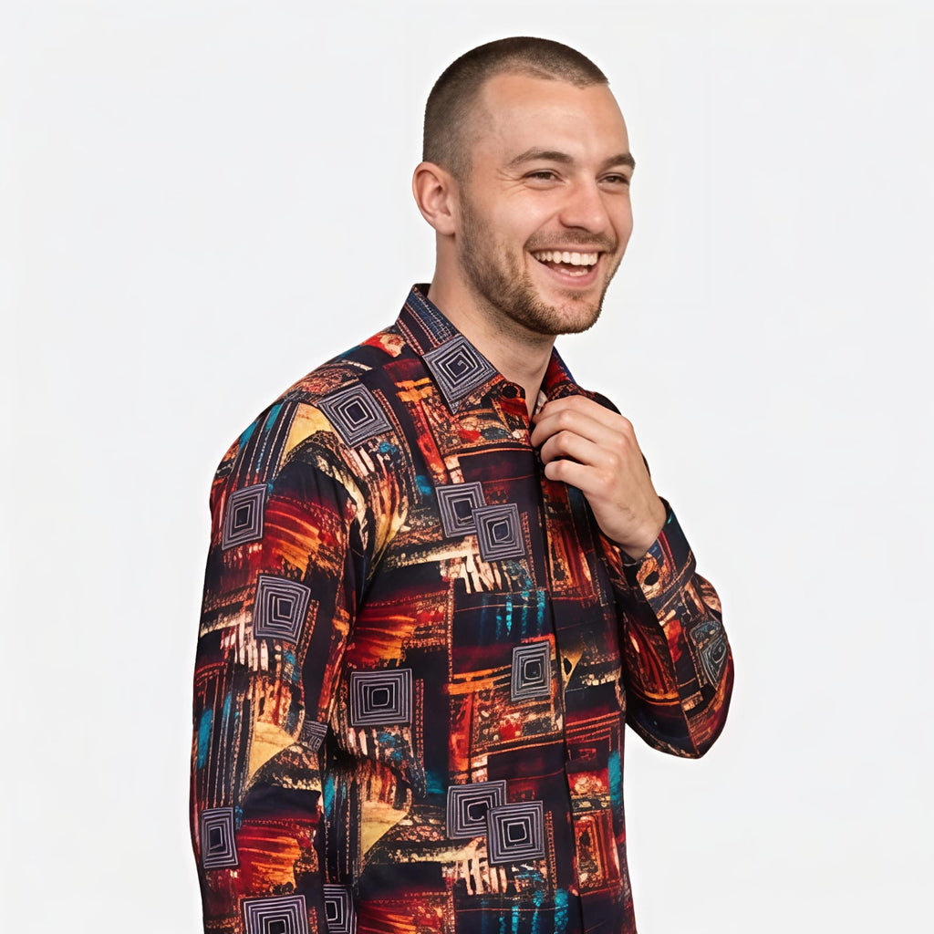 Men's Retro Abstract Print Full Sleeve Shirt-4
