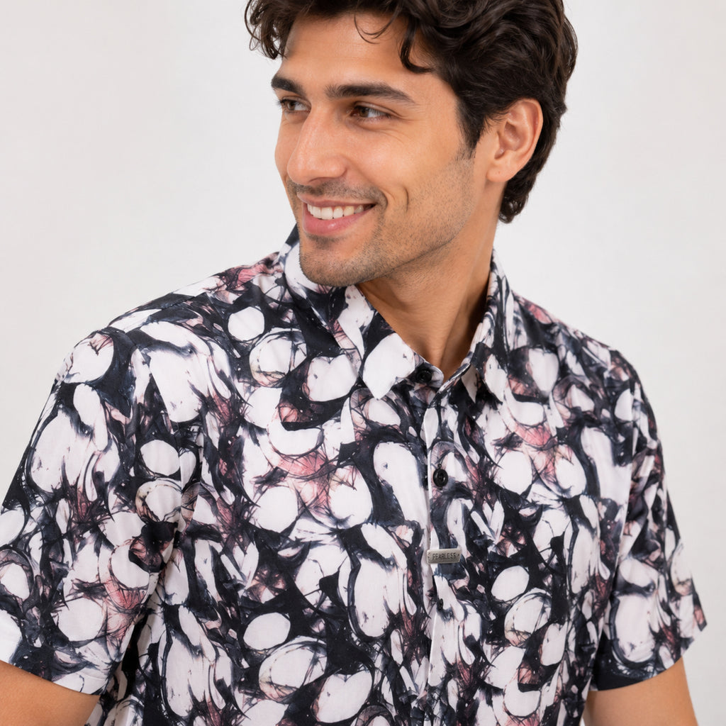 Men's Black Abstract Printed Half Sleeve Casual Shirt-3