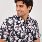 Men's Black Abstract Printed Half Sleeve Casual Shirt-3