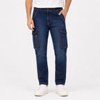 Men's Dark Blue Cargo Denim Jeans-4