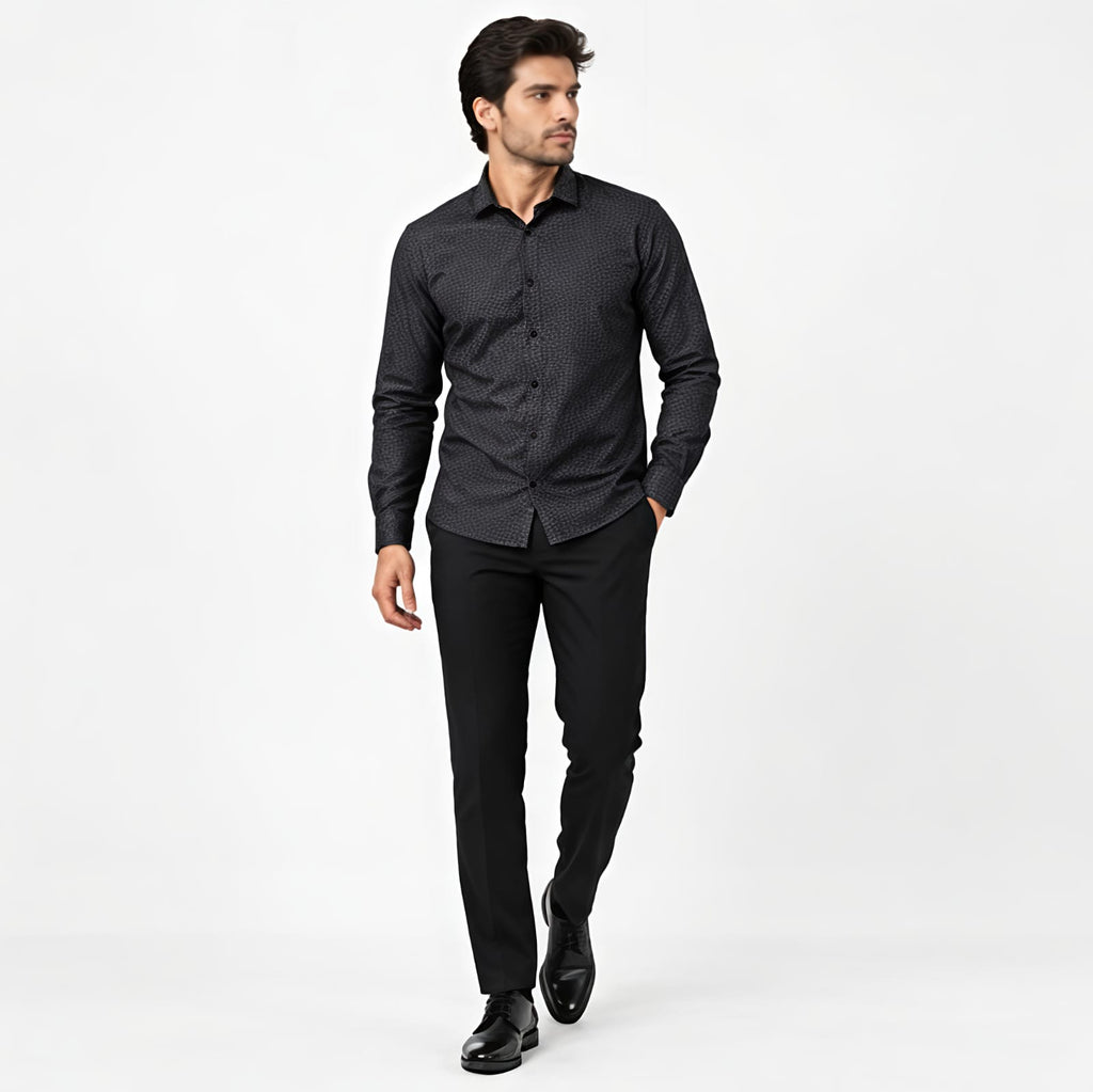 Men's Midnight Black Micro Pattern Formal Shirt-1