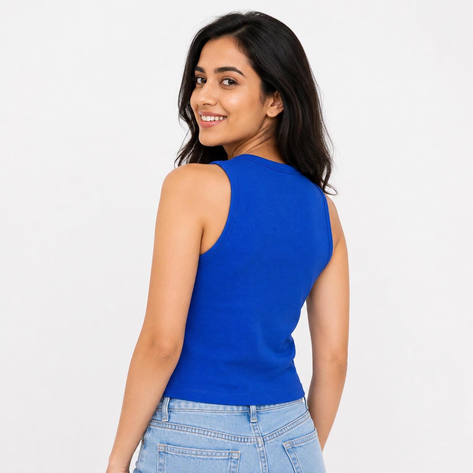 Women's Royal Blue Ribbed Crop Top-3