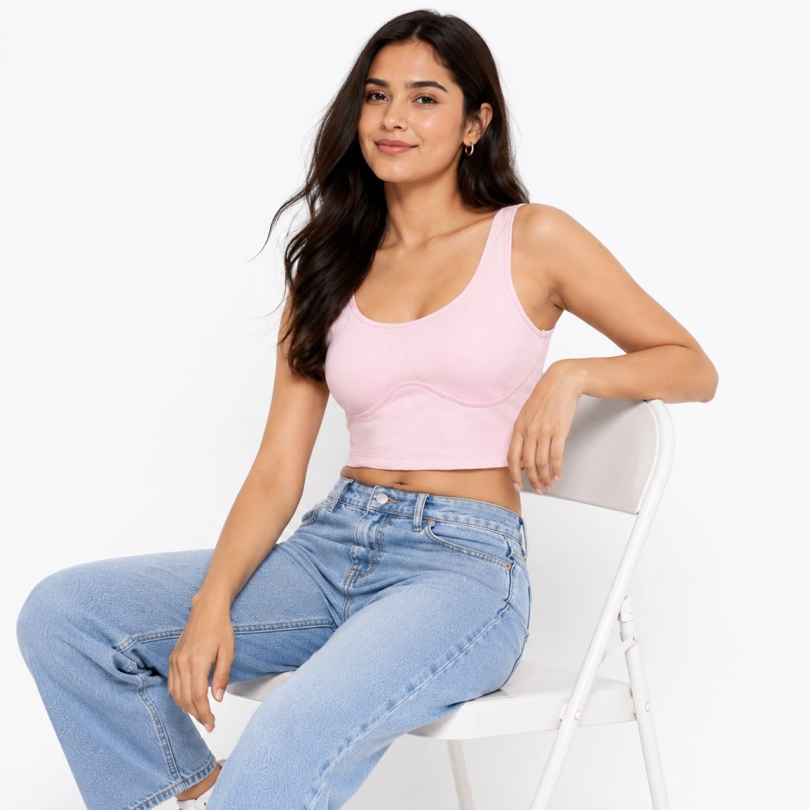 Women's Light Pink Ribbed Sleeveless Crop Tank Top-1