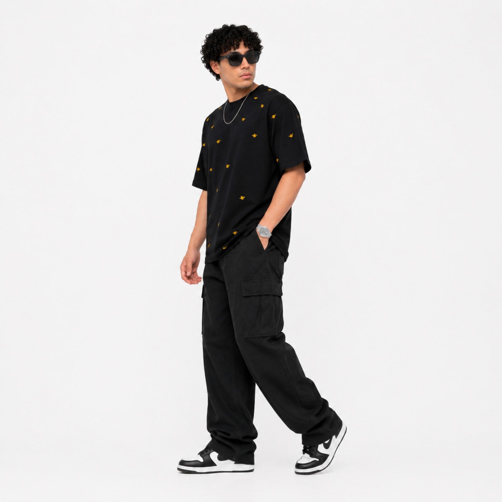 Men's Charcoal Minimal Print Oversized T-Shirt-1