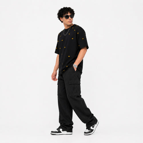 Men's Charcoal Minimal Print Oversized T-Shirt-1