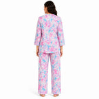 Women's Pink Abstract Marble Print Mandarin Collar Top and Straight Pyjama Co-Ord Set | Relaxed Lounge Set-4