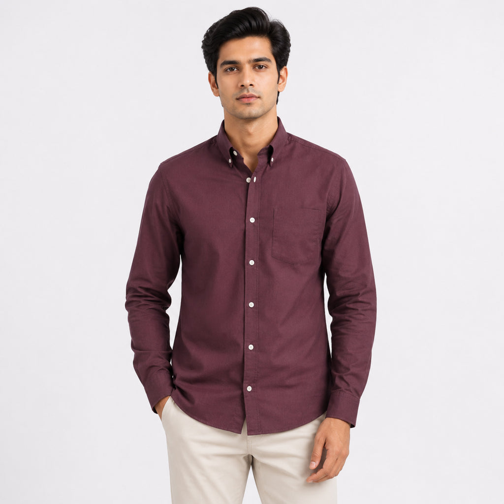 Men's Violet Solid Casual Full Sleeve Shirt-3