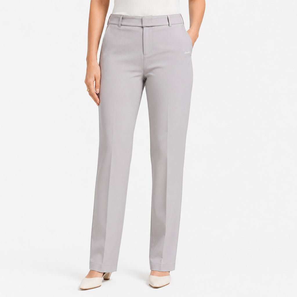Women's Refined Light Grey Tailored Straight Fit Formal Trousers-1