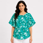 Women's Emerald Bloom Green Floral Flutter Sleeve Top-1