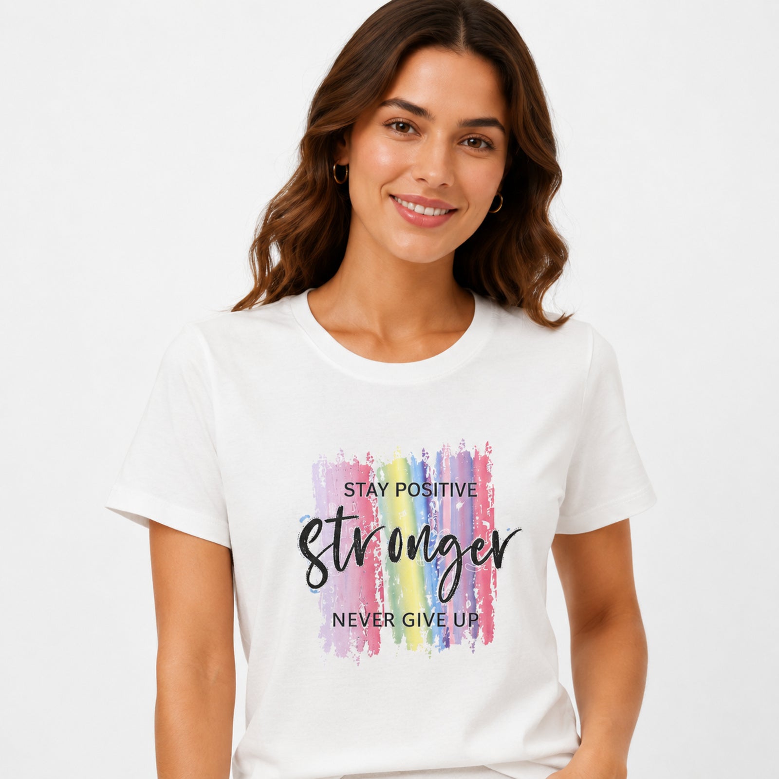 Women's White Stronger Slogan Graphic Crew Neck T-Shirt | Relaxed Half Sleeve Casual Tee-3