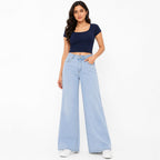 Women's Light Blue Wide Leg High-Rise Jeans | Casual Everyday Denim Pants-2