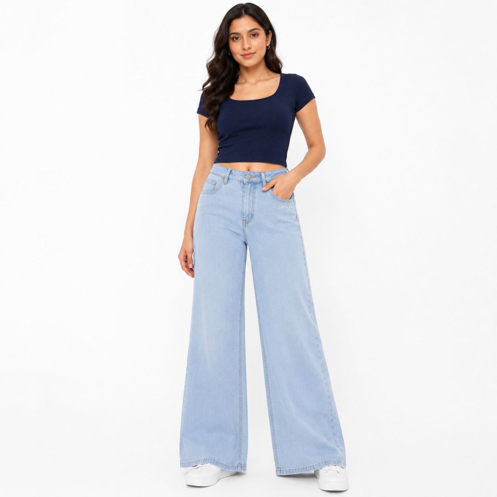 Women's Light Blue Wide Leg High-Rise Jeans | Casual Everyday Denim Pants-2