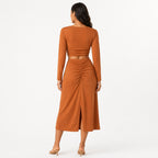 Women's Orange Long Sleeve Crop Top and Midi Skirt Co-Ord Set-4