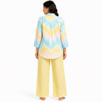 Women's Yellow Tie-Dye Collared Shirt and Wide-Leg Pyjama Co-Ord Set | Relaxed Lounge Set-4
