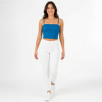 Women's Teal Sweetheart Neck Crop Cami Top | Slim Fit Spaghetti Strap Top-3