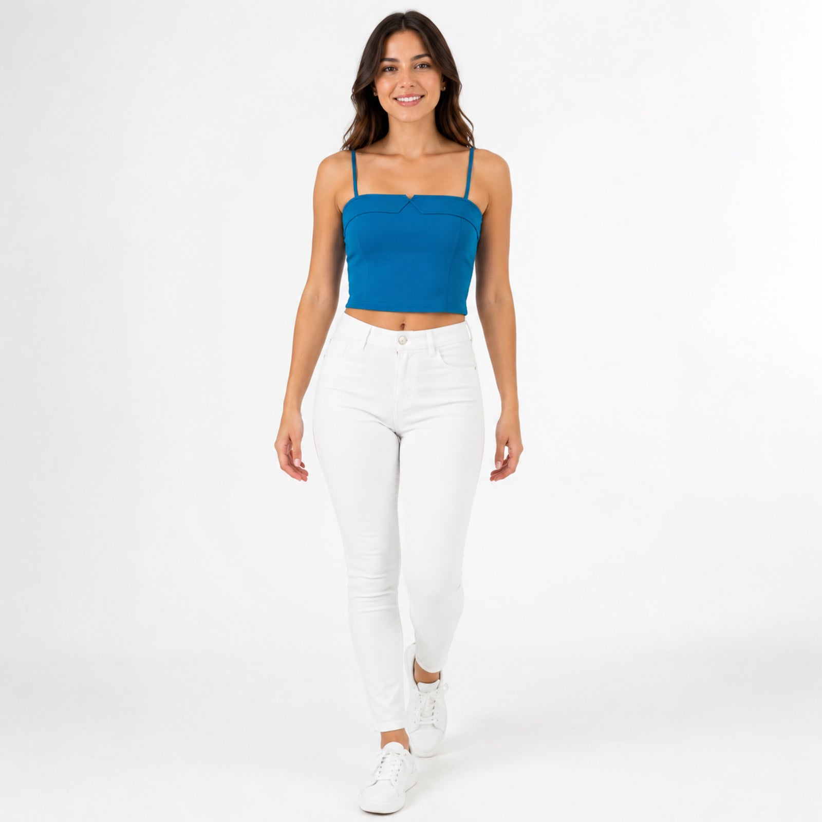 Women's Teal Sweetheart Neck Crop Cami Top | Slim Fit Spaghetti Strap Top-3
