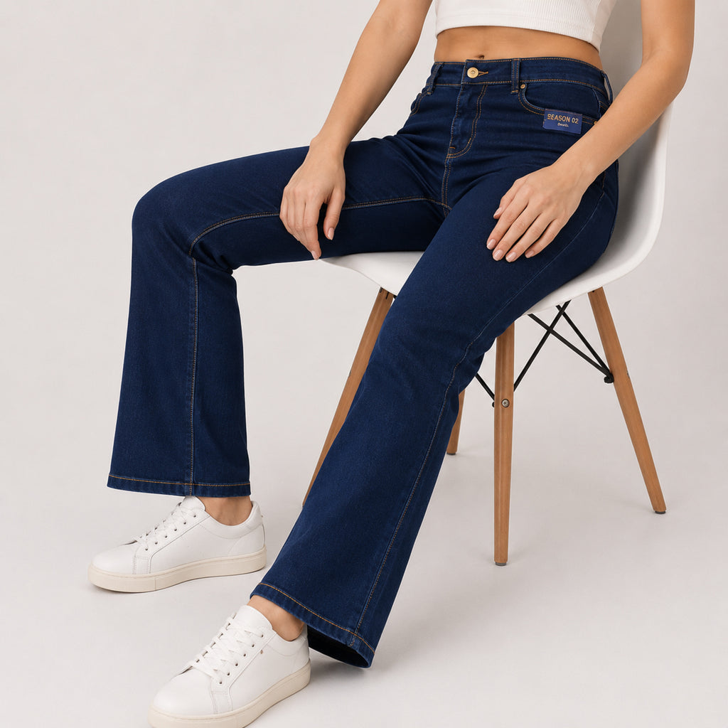 Women's Greenish Flared Denim Jeans-3
