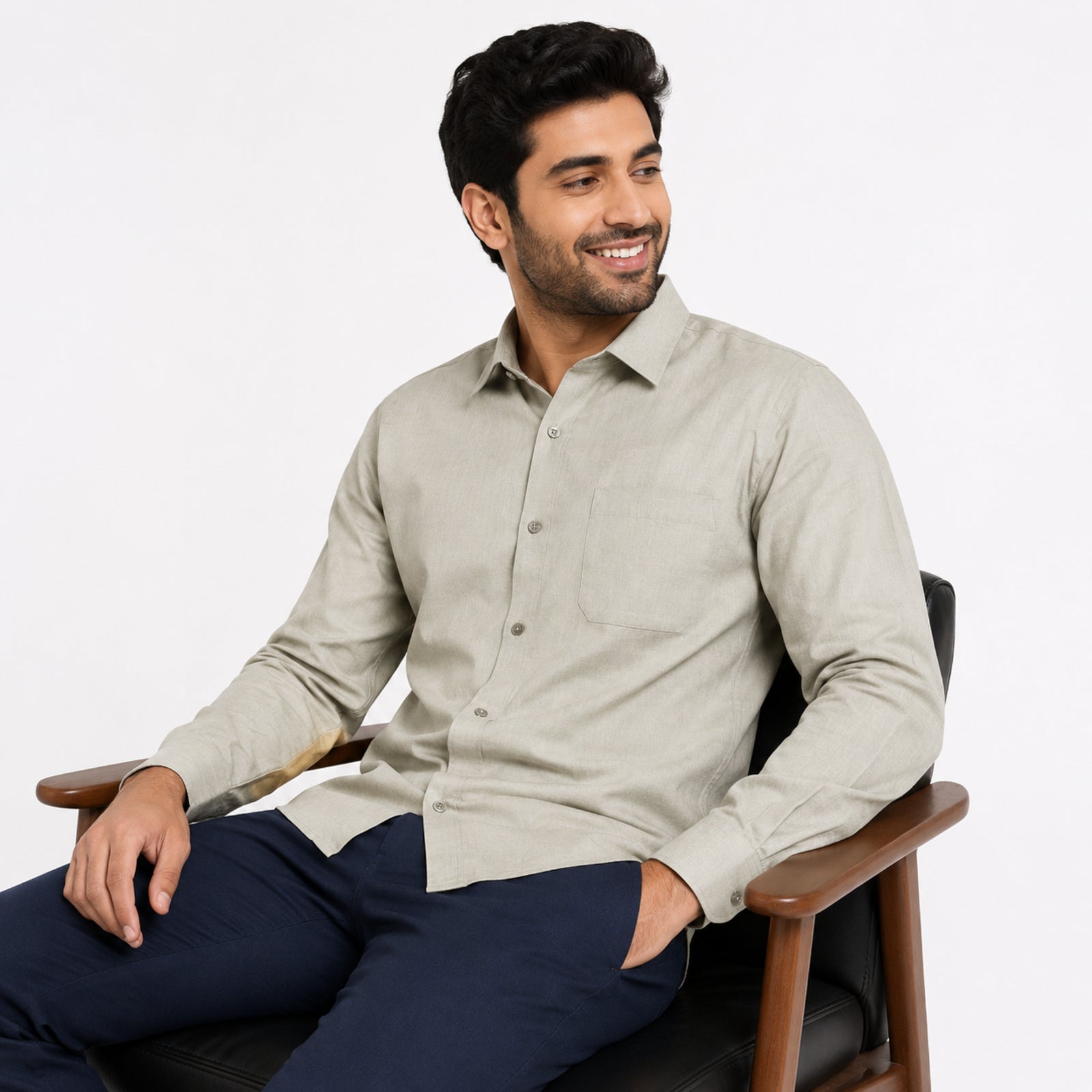 Men's Parrot Green Solid Formal Shirt-4
