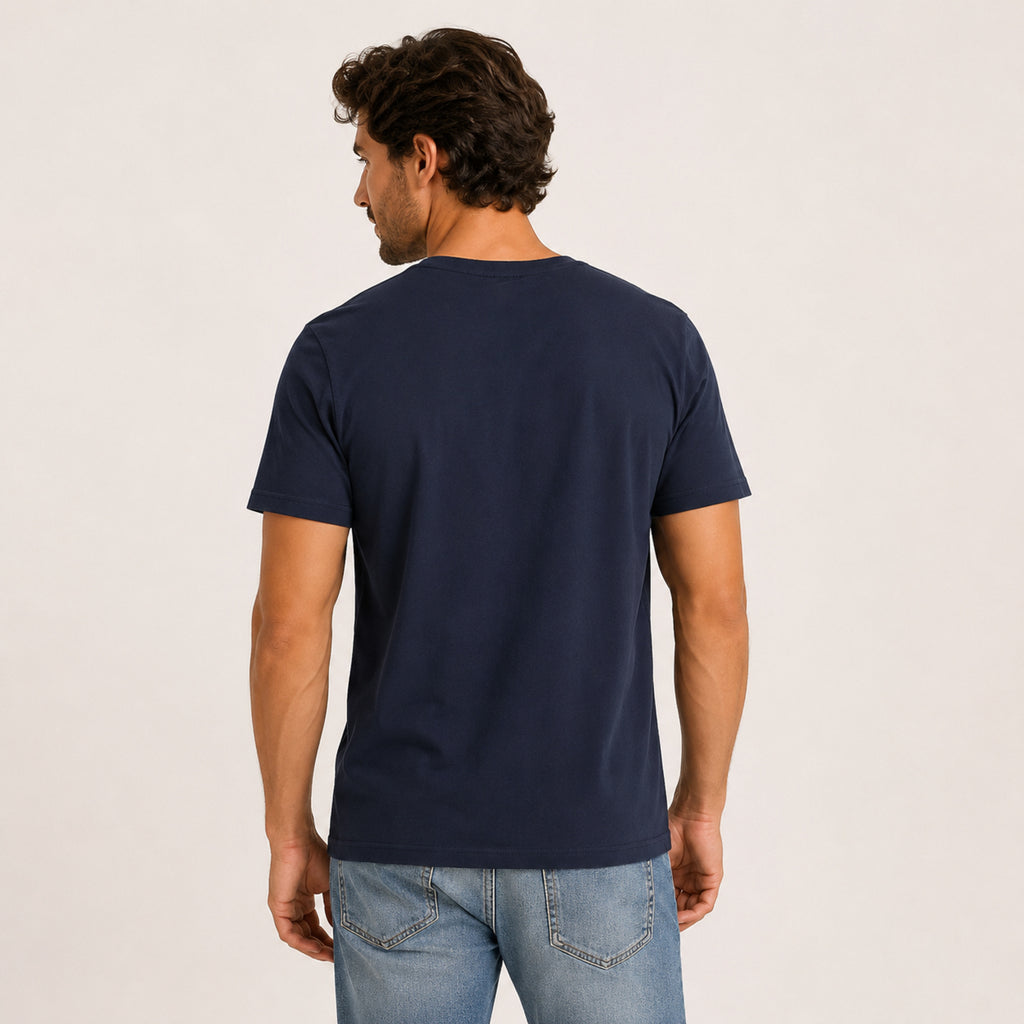 Men's Navy Blue Eagle Graphic Print Crew Neck T-Shirt-4
