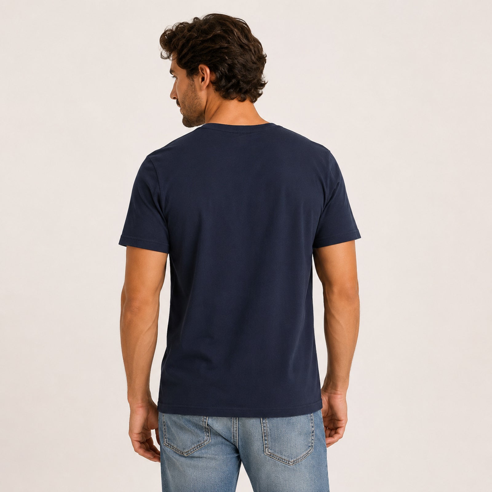 Men's Navy Blue Eagle Graphic Print Crew Neck T-Shirt-4