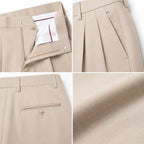Men's Cream Double Pleated Tapered Formal Trousers | Tailored Smart Office Wear Pants-3