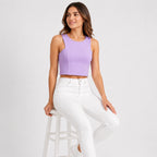 Women's Lavender Sleeveless Round Neck Crop Top-3