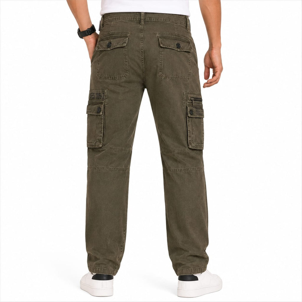 Men's Green Washed Cargo Jeans with Utility Pocket Detail-4