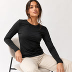 Women's Black Full Sleeve Round Neck Solid T-Shirt | Slim Fit Everyday Essential Top-1