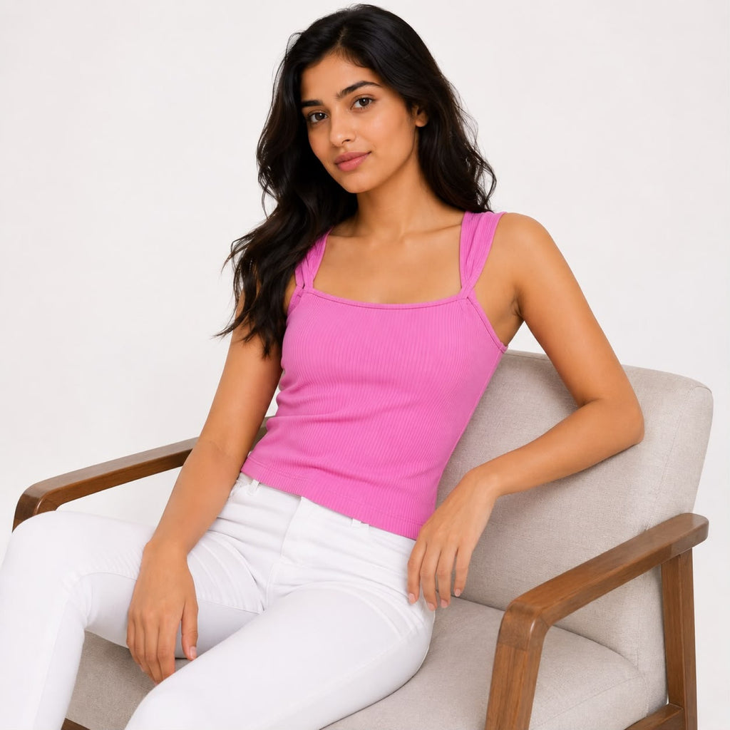 Women's Hot Pink Ribbed Tank Top-2