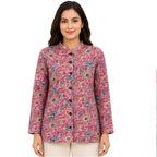 Women's Pink Printed Jacket Full Sleeve Button-Front Floral & Abstract Jacket-1