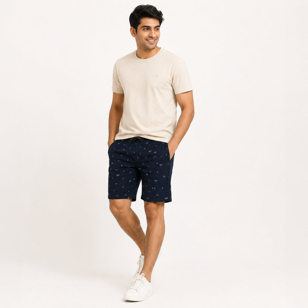 Men's Navy Blue Printed Casual Shorts-3