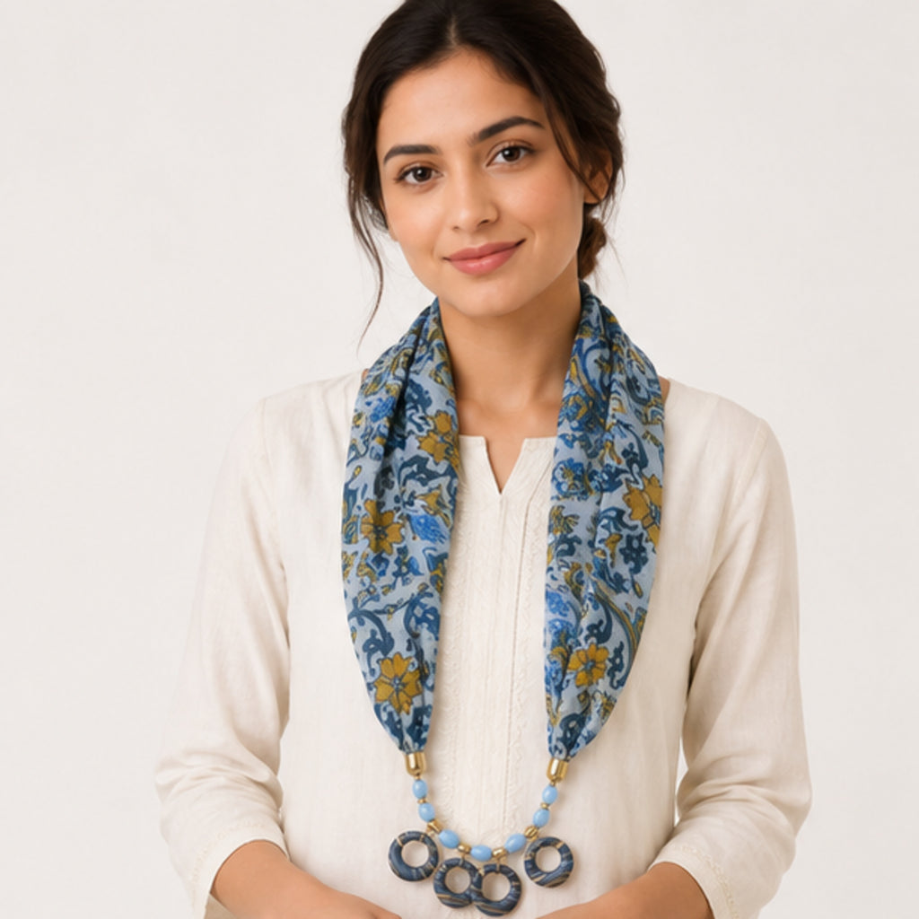 Women's Floral Print Scarf Necklace-1