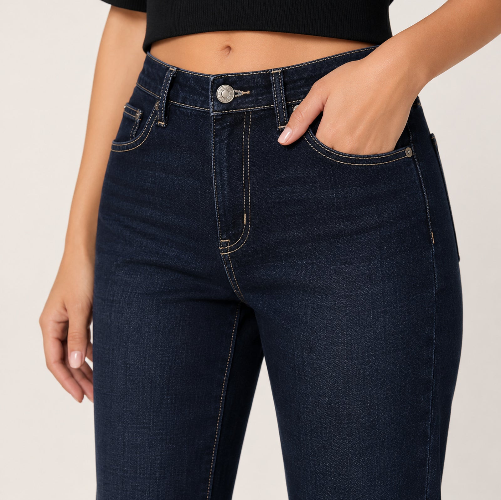 Women's Navy Blue Straight Fit Denim Jeans-4
