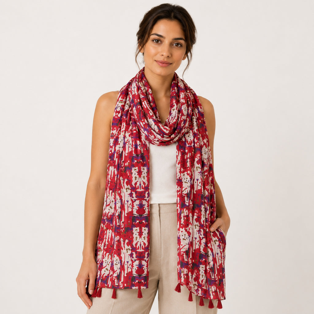 Women's Floral Print Tassel Scarf-2