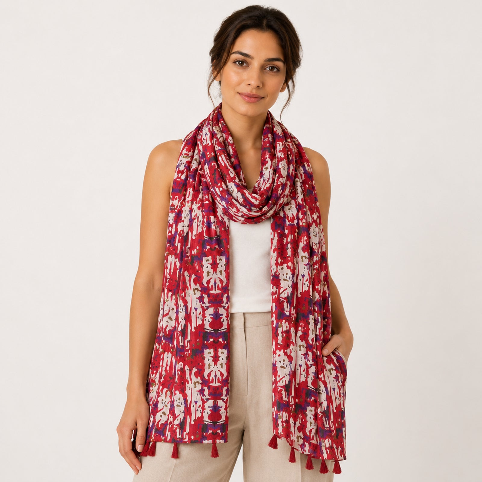 Women's Floral Print Tassel Scarf-2