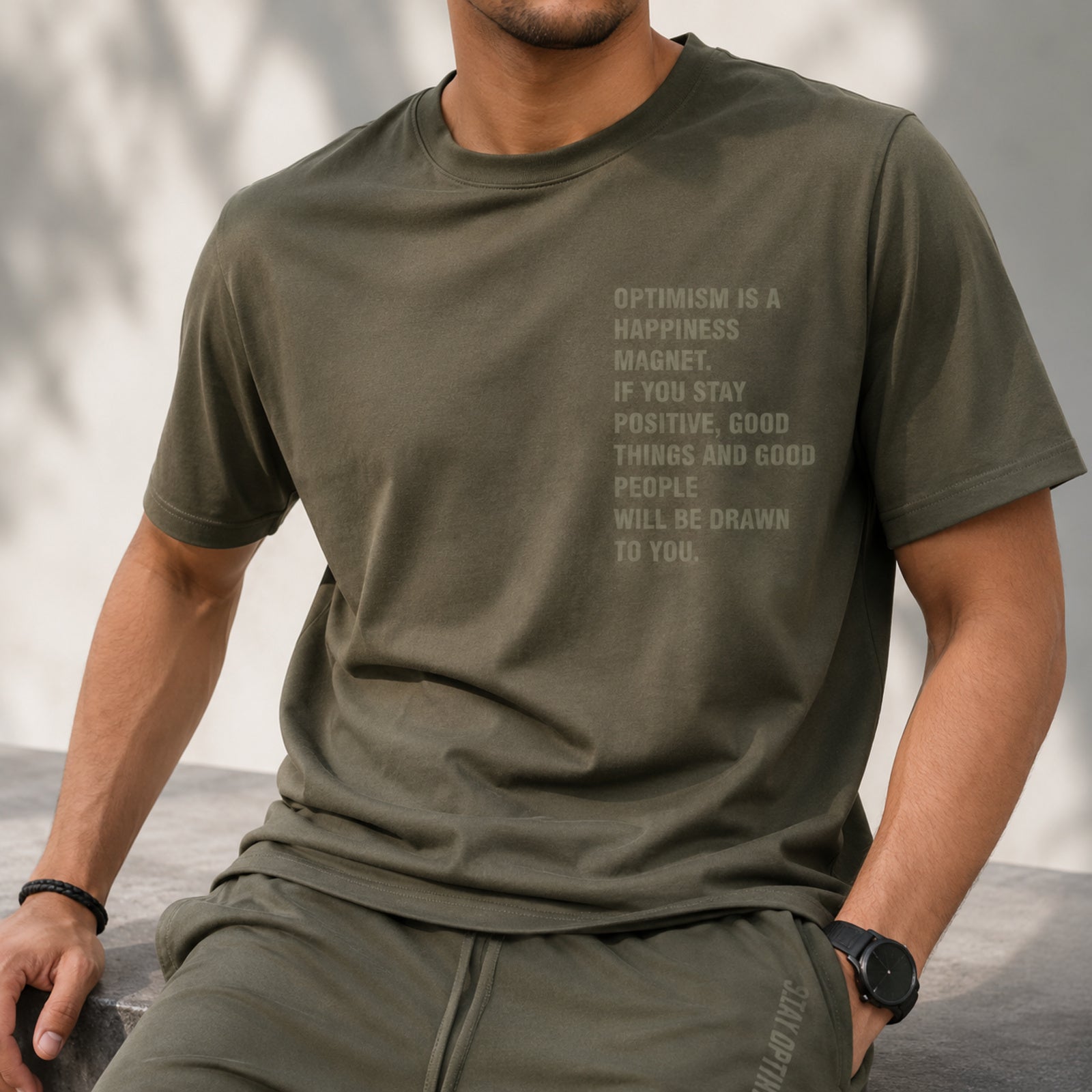 Men's Olive Green Typography Co-ord T-Shirt & Shorts Set-4