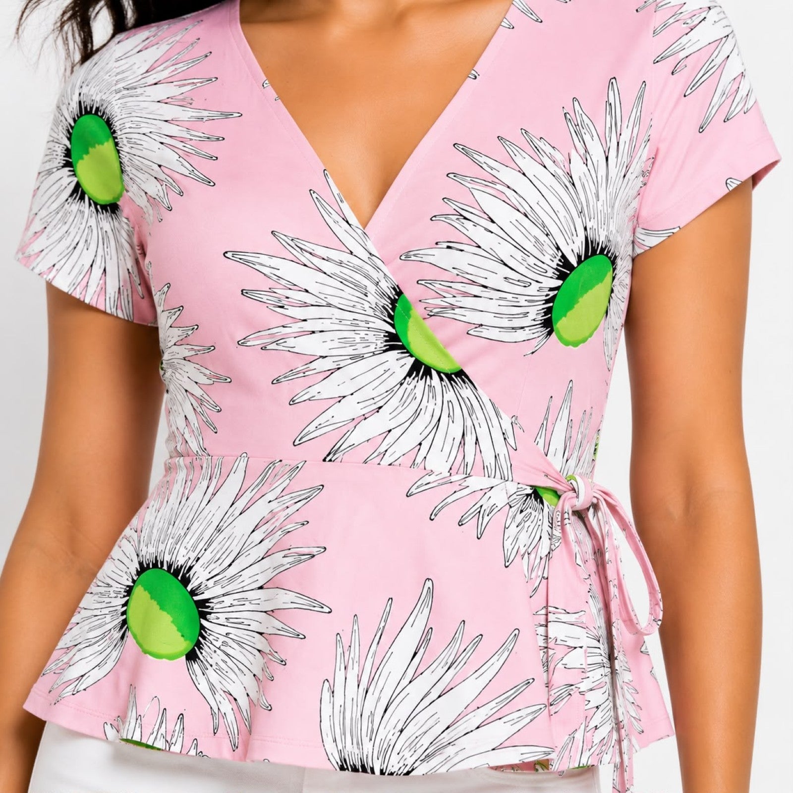 Women's Blush Daisy Wrap Peplum Top-2