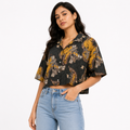 Women's Olive Green Paisley Print Collared Half Sleeve Crop Shirt-3