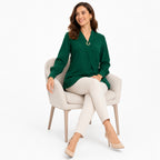 Women's Green Wrap Style Long Sleeve V-Neck Top-3