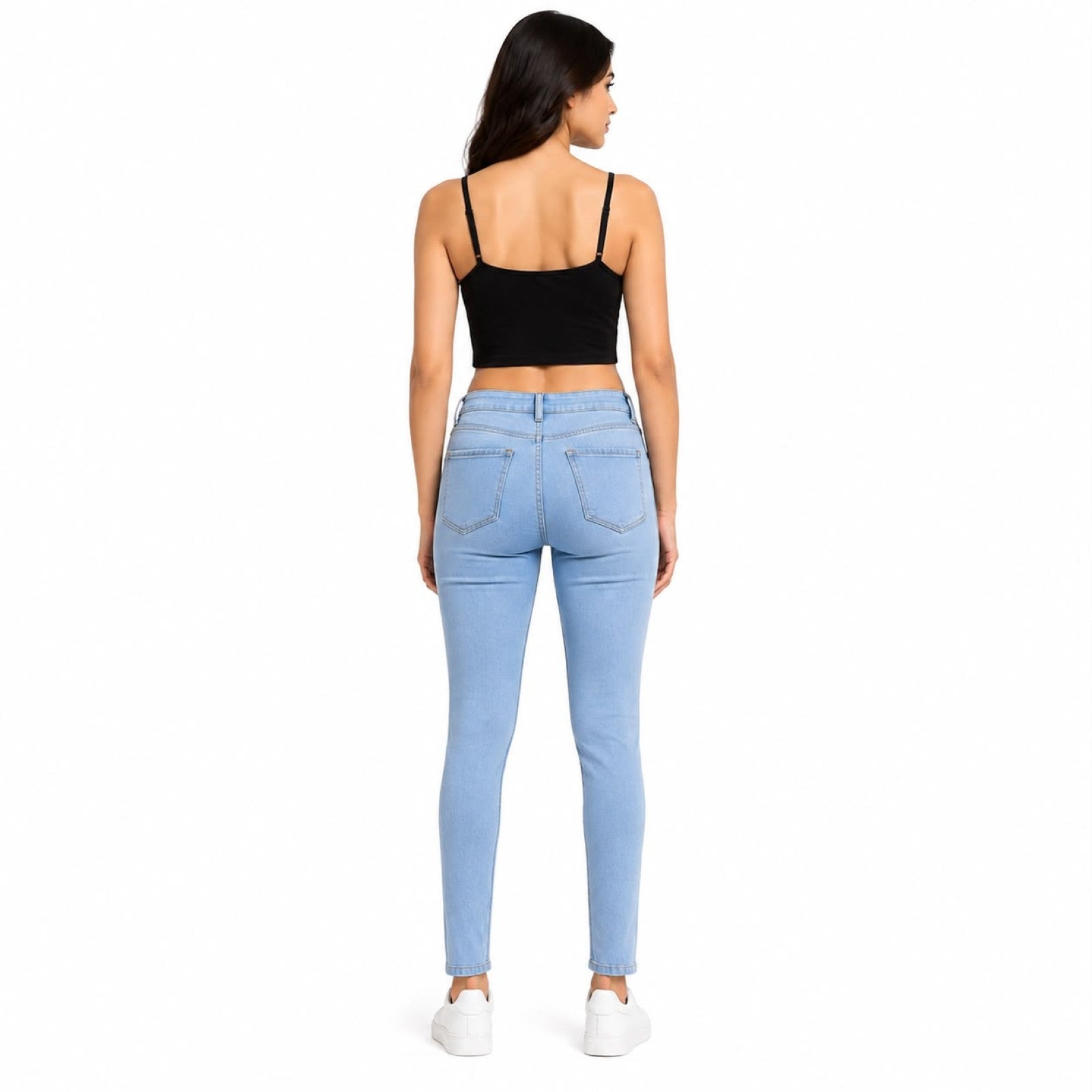 Women's Light Blue High-Rise Skinny Fit Stretch Denim Jeans-4