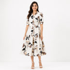 Women's Elegant Floral Print Midi Dress-1